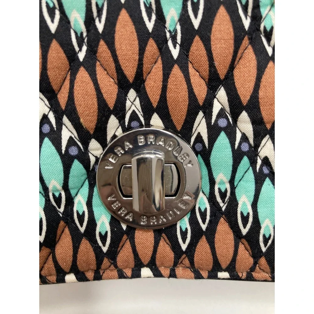 Vera Bradley All In‎ One Crossbody Wallet Ikat Diamonds Black Teal Quilted Bag